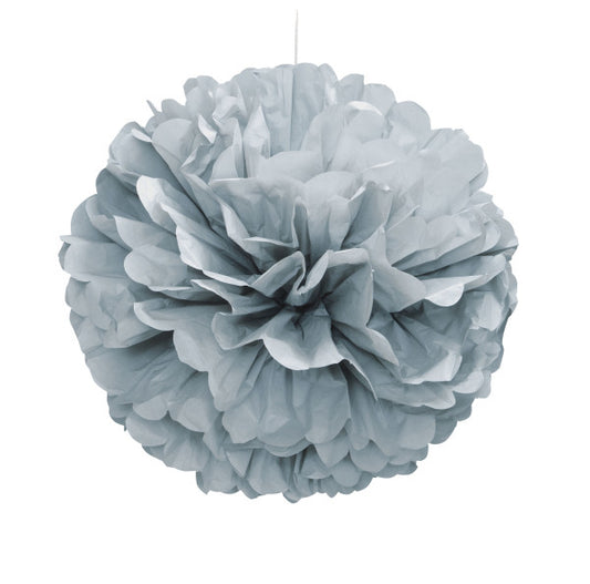 Silver Solid 16" Hanging Tissue Pom Pom