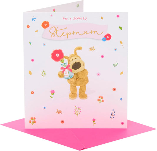 Boofle Stood Holding A Vase With Flower Stepmum Mother's Day Card