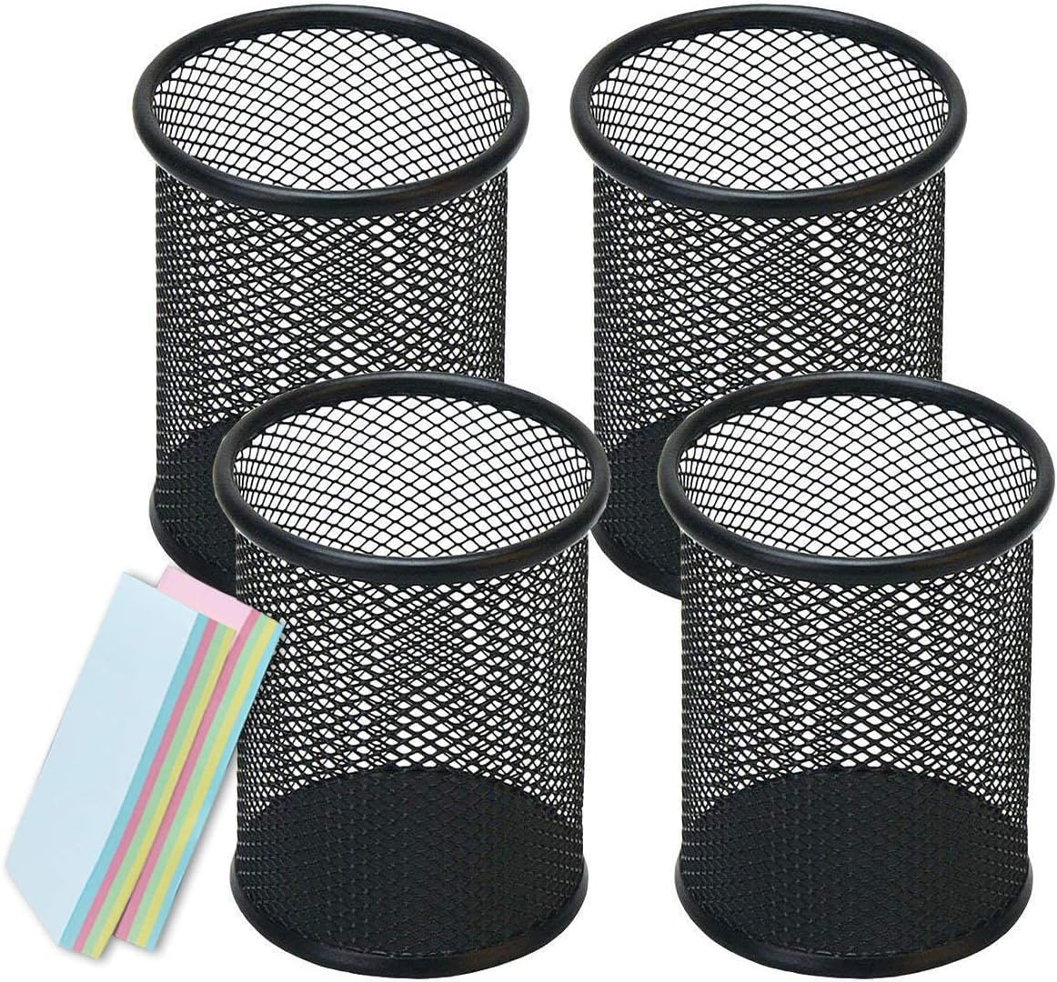 Pack of 4 Black Wire Mesh Desk Pen Pot 9 x 10cm