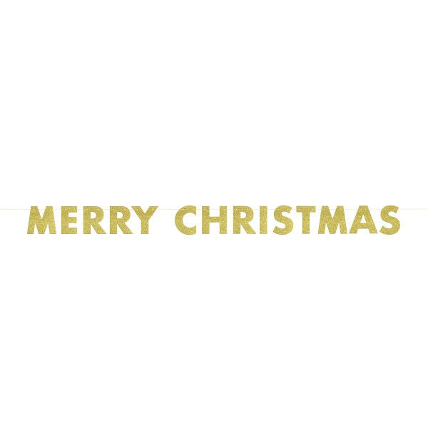 9ft Gold Glitter Merry Christmas Banner