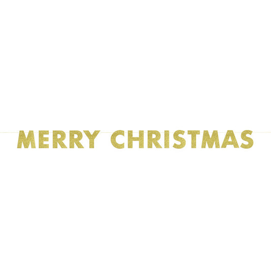 9ft Gold Glitter Merry Christmas Banner