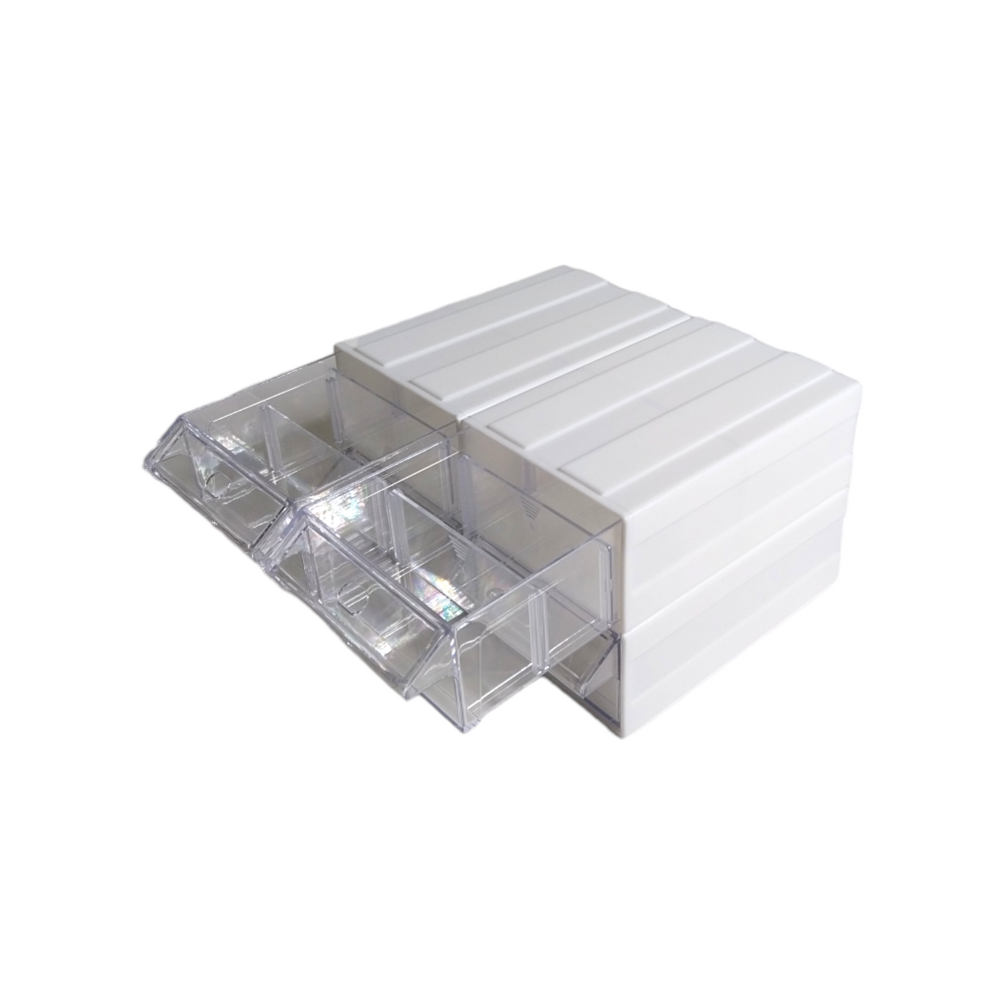 White Stackable Plastic Storage Drawers L183xW110xH61mm with Removable Compartments