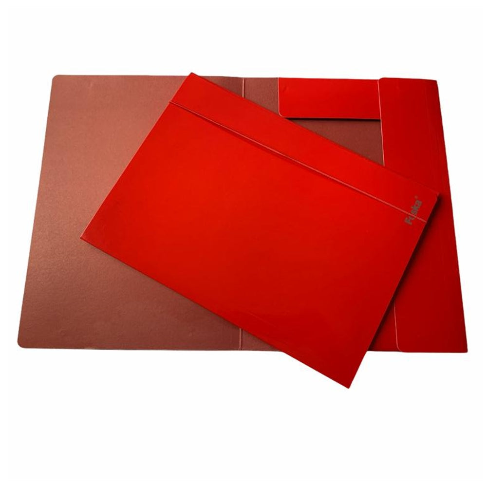 Red Laminated Card 3 Flap Folder with Elastic Closure 600gsm