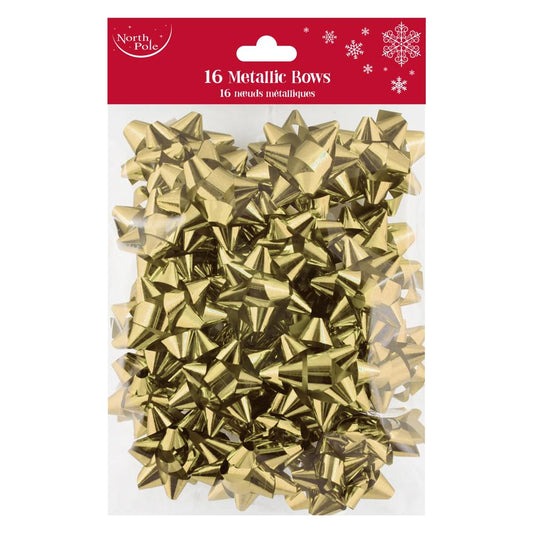 Pack of 16 Gold Metallic Christmas Bows