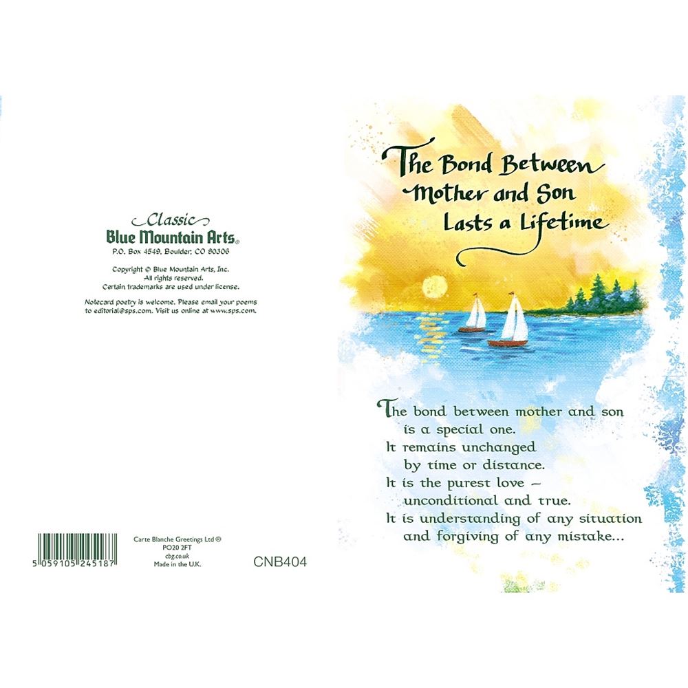 The Bond Mother And Son Lifetime.. Sentimental Verses Keepsake Greeting Card