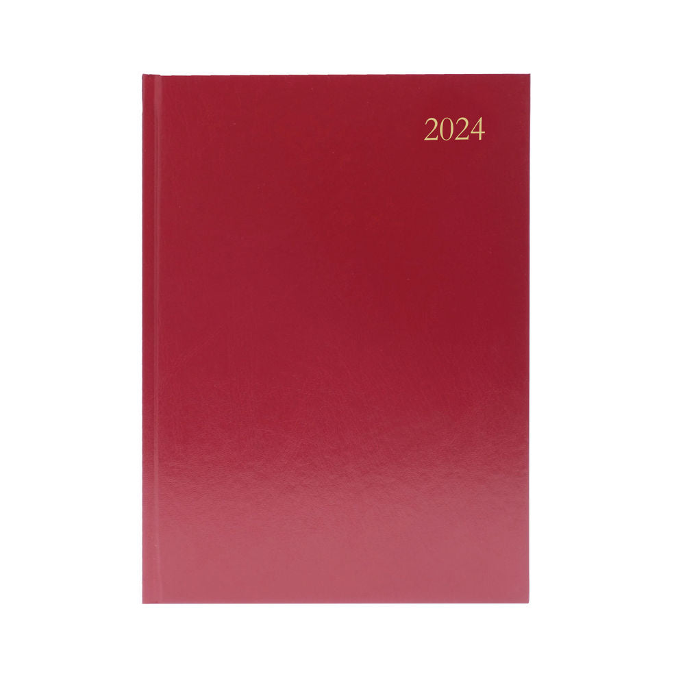 2024 A5 Day Per Page Burgundy Desk Diary