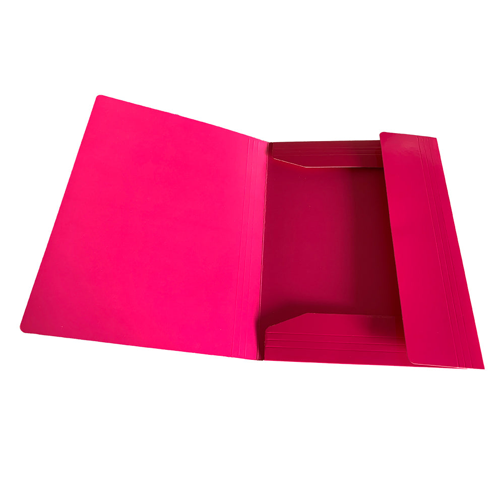 Janrax A4 Pink Laminated Card 3 Flap Folder with Elastic Closure