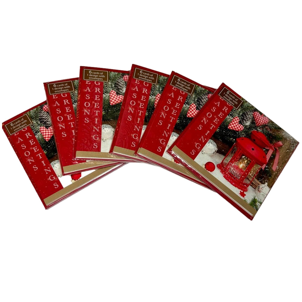 Pack of 6 ' Red Lanterns' Design Christmas Greeting Cards