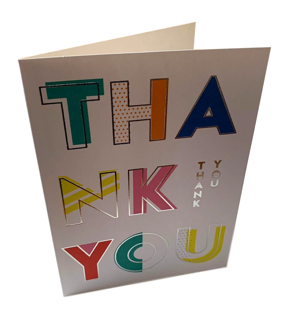 Pack of 10 Mutli Coloured Thank You Cards with Silver Foil Finish