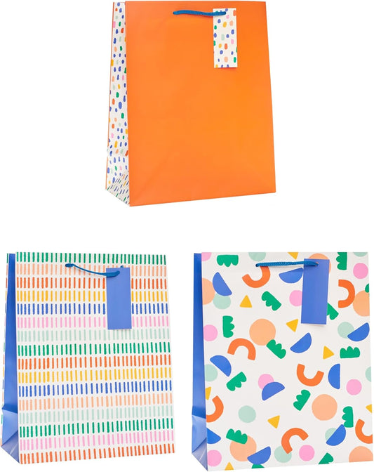 Colourful Designs Multipack of 3 Large Gift Bags for Teacher Appreciation, Graduation, Birthdays, Passing Exams