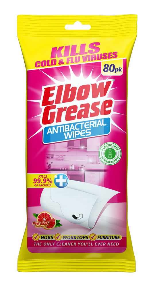 Pack of 80 Elbow Grease Antibacterial Pink Blush Surface Wipes