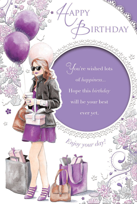 Stylish Girl Design Open Female Celebrity Style Birthday Card