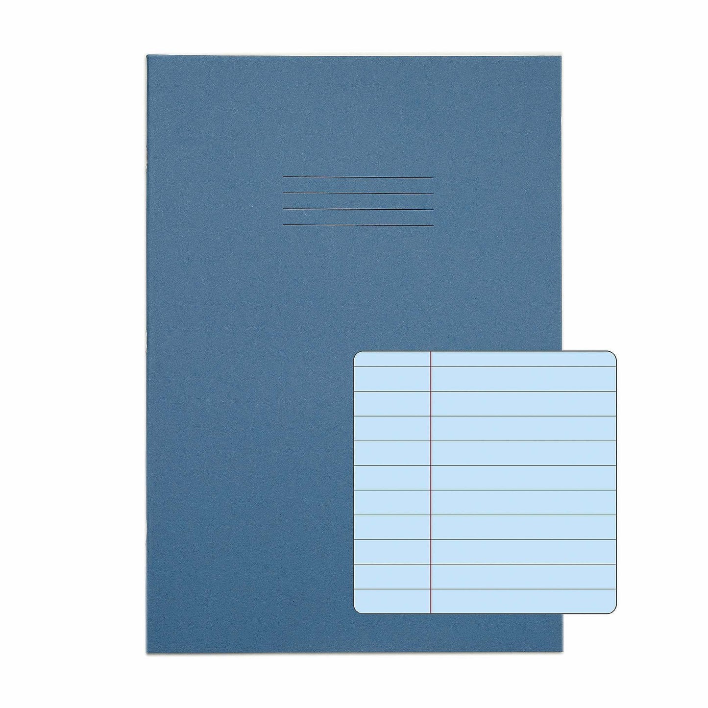 Pack of 10 Rhino A4 48 Page Light Blue with Blue Tinted Paper 8mm Lined with Margin Exercise Books