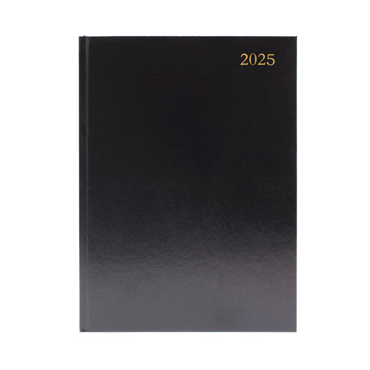 2025 A4 2 Pages Per Day Black Desk Diary kf2a4bk25