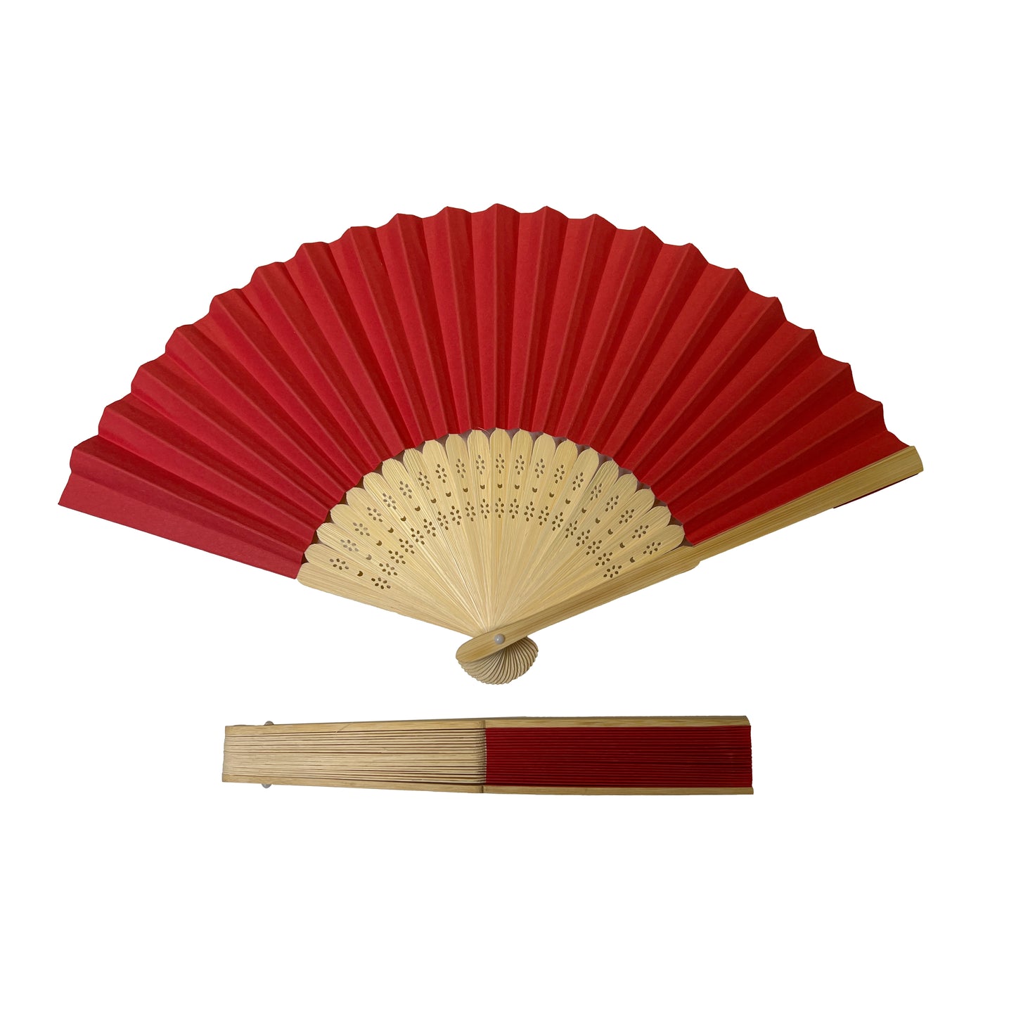 Pack of 500 Red Paper Foldable Hand Held Bamboo Wooden Fans by Parev