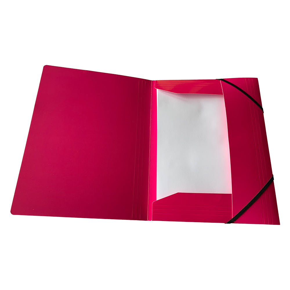 Janrax A4 Pink Laminated Card 3 Flap Folder with Elastic Closure