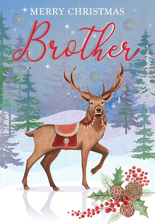 Magnificent Stag Embellished Brother Large Christmas Card