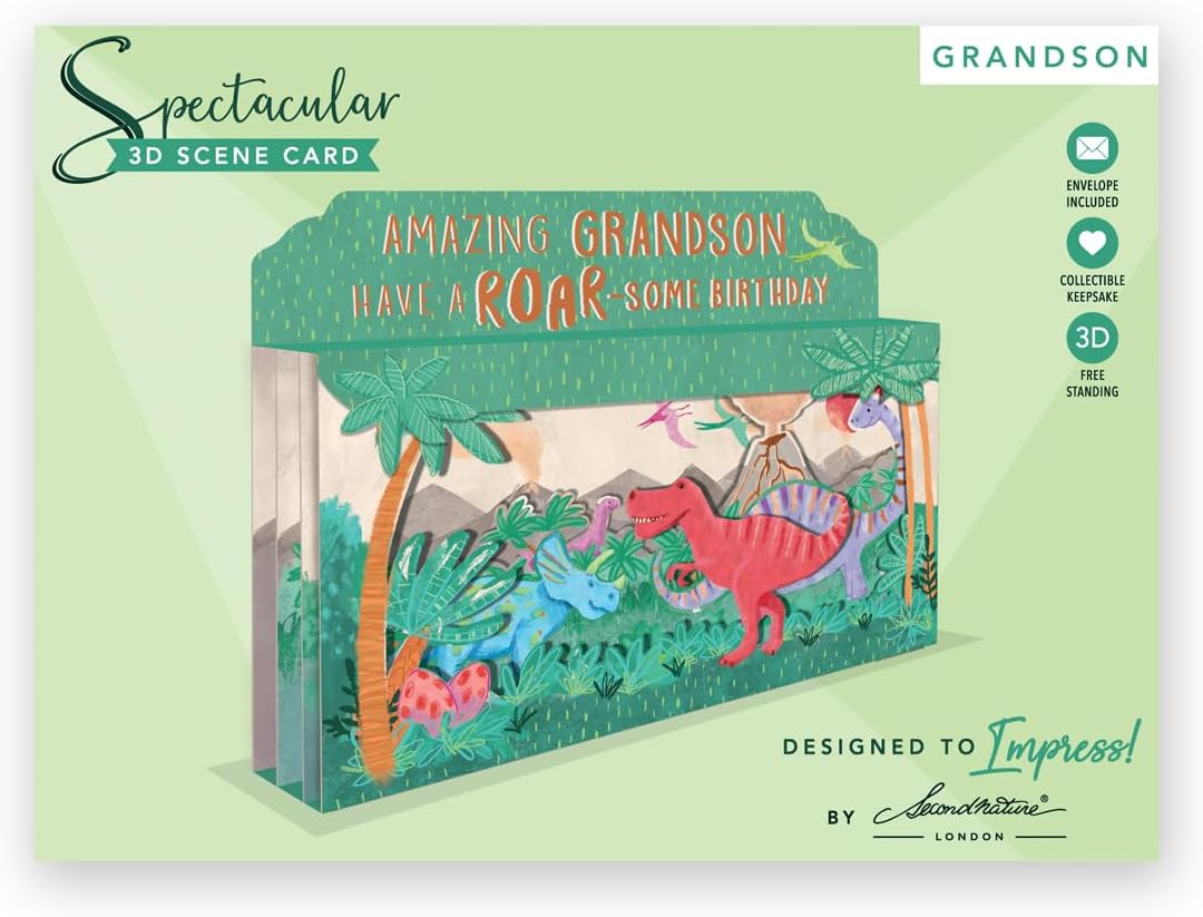 Spectacular 3D Roar-Some Dinosaur Scene Grandson Birthday Card