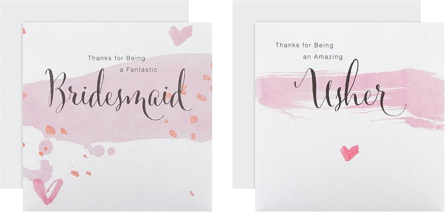 Bridesmaid and Usher Thank You Cards Pack of 10 in 2 Contemporary Designs