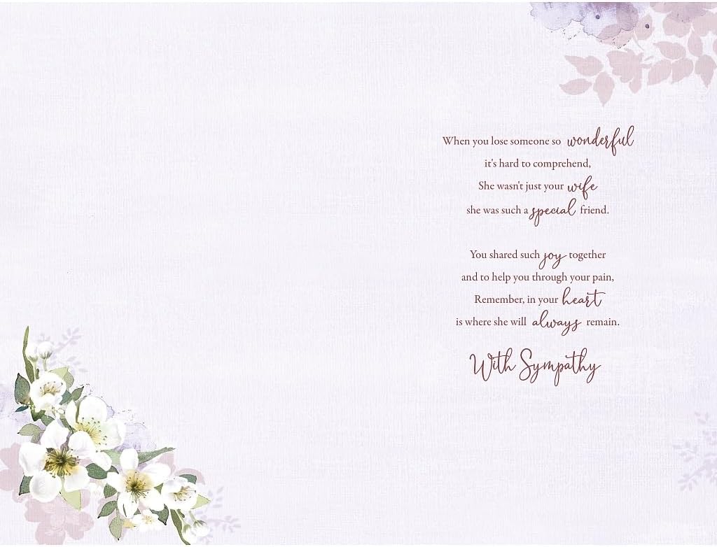 White Blossom Flowers and Sentiment Verse Loss of your Wife Sympathy Card