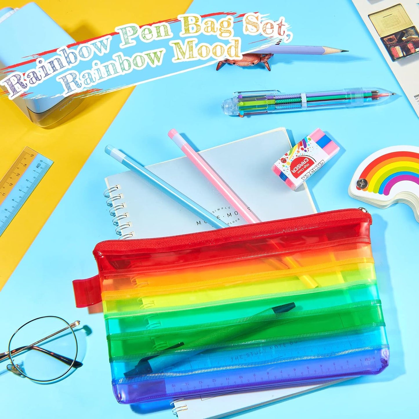 Rainbow Coloured Flat 8x4" Pencil Case