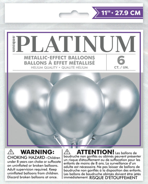 Pack of 6 Silver Platinum 11" Latex Balloons