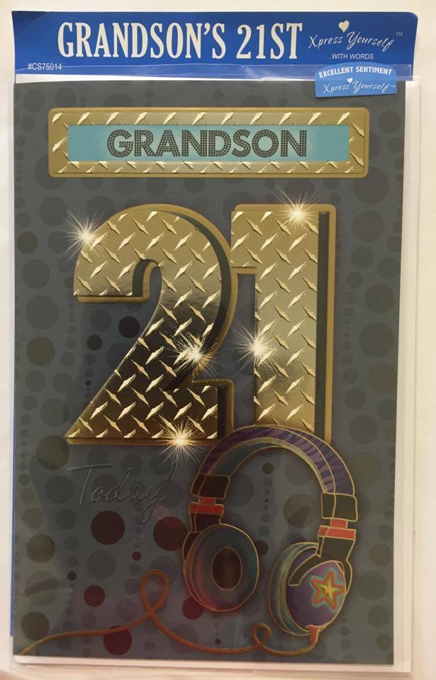 Grandson 21 Today! Headphones Birthday Card