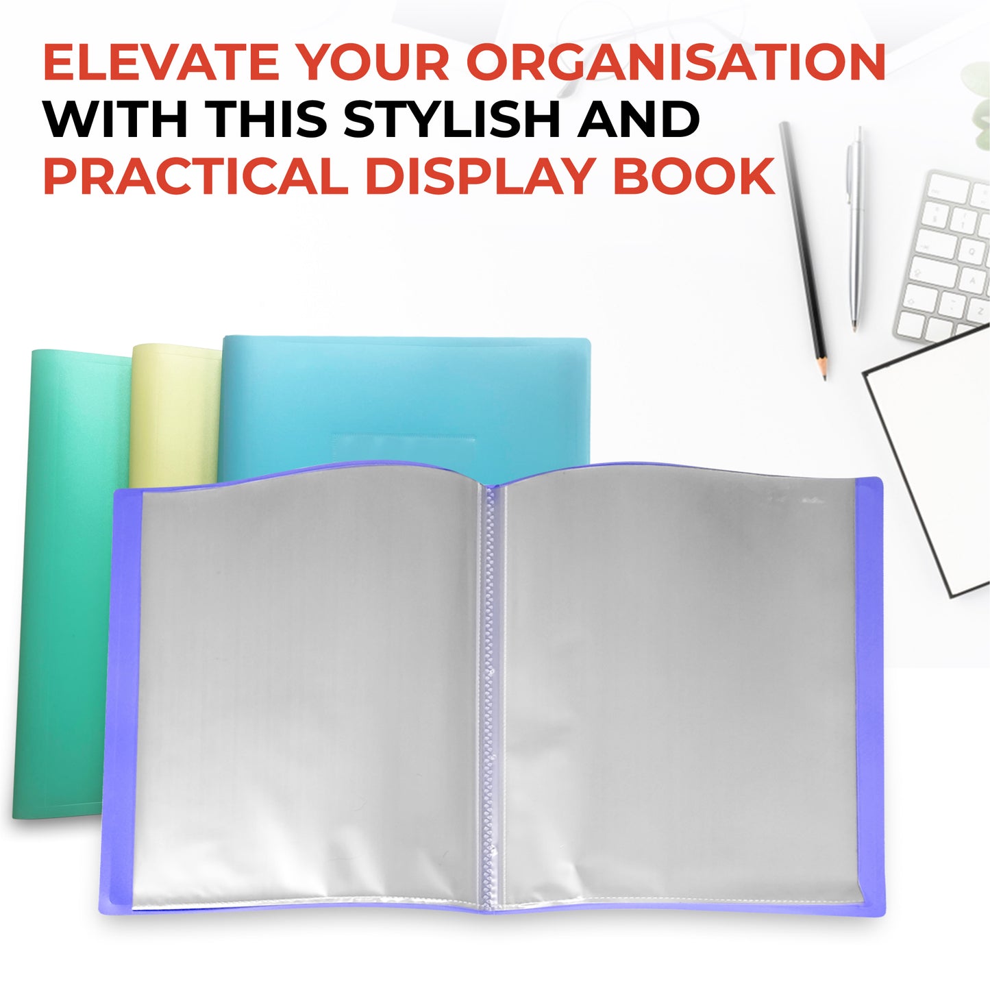 Pack of 12 A4 Pastel Green Coloured Flexicover 20 Pocket Display Books with Card Pocket