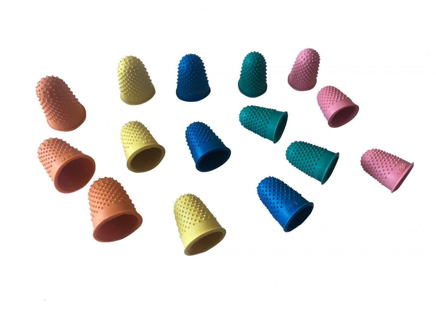 Pack of 15 Assorted Size Rubber Thimblettes - Coloured Thimble Finger Cones