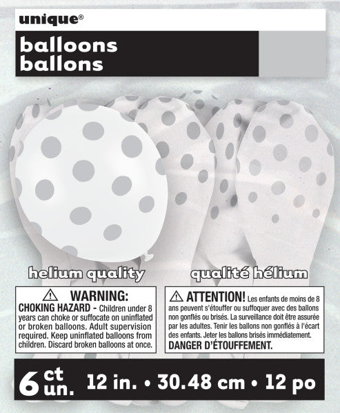 Pack of 6 Silver Dots 12" Latex Balloons