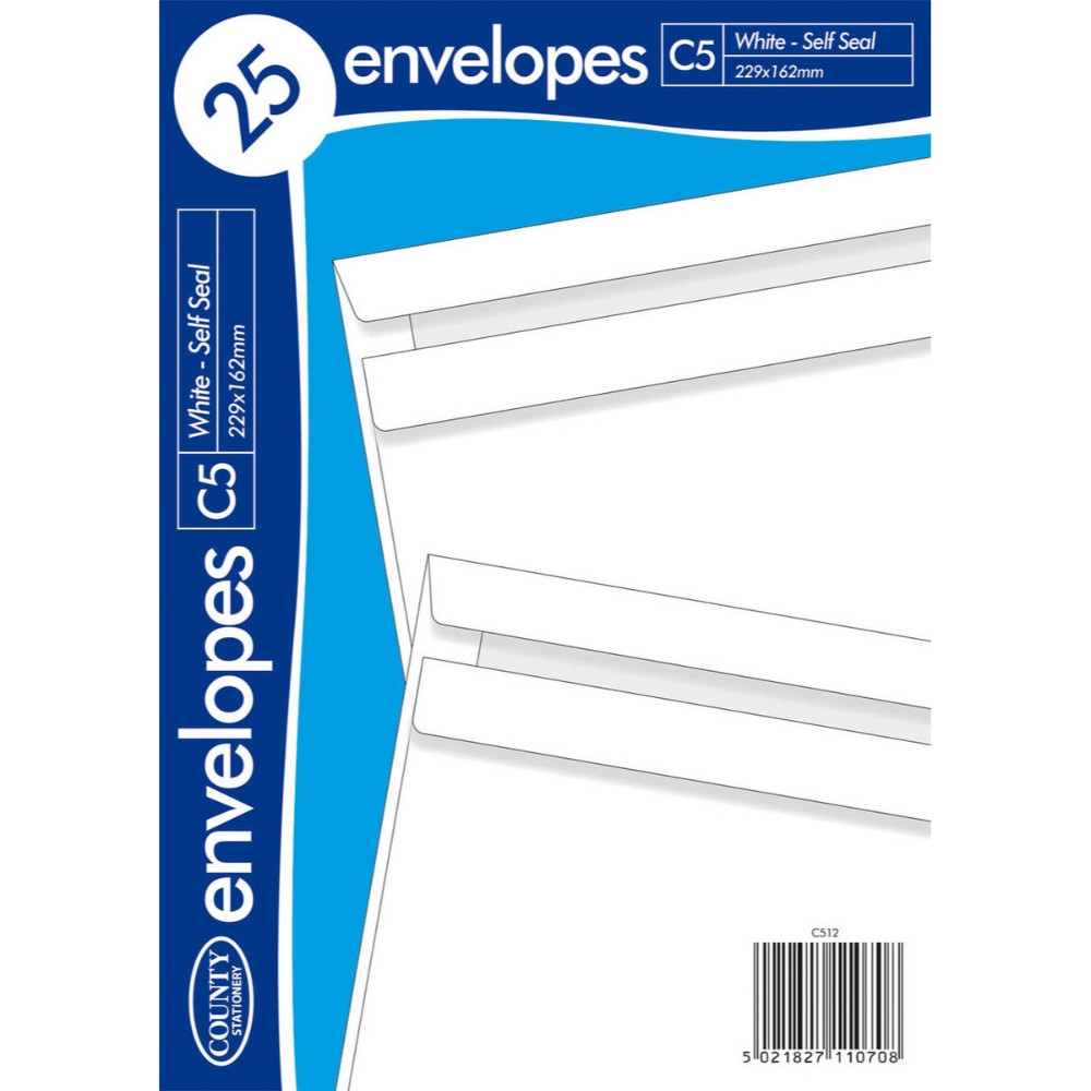 Pack of 25 C5 White Self Seal Envelopes