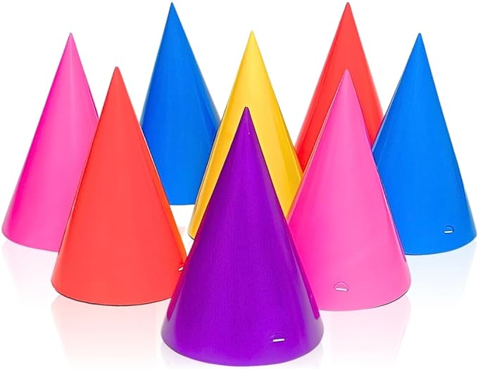 Pack of 8 Assorted Colours Party Hats