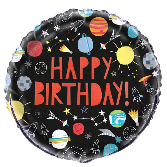 Outer Space Happy Birthday Round Foil Balloon 18"