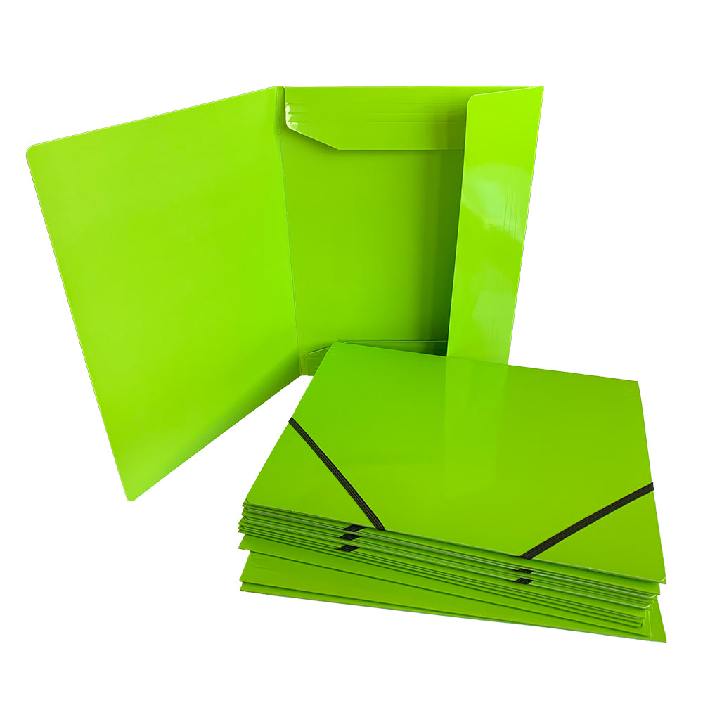 Janrax A4 Green Laminated Card 3 Flap Folder with Elastic Closure