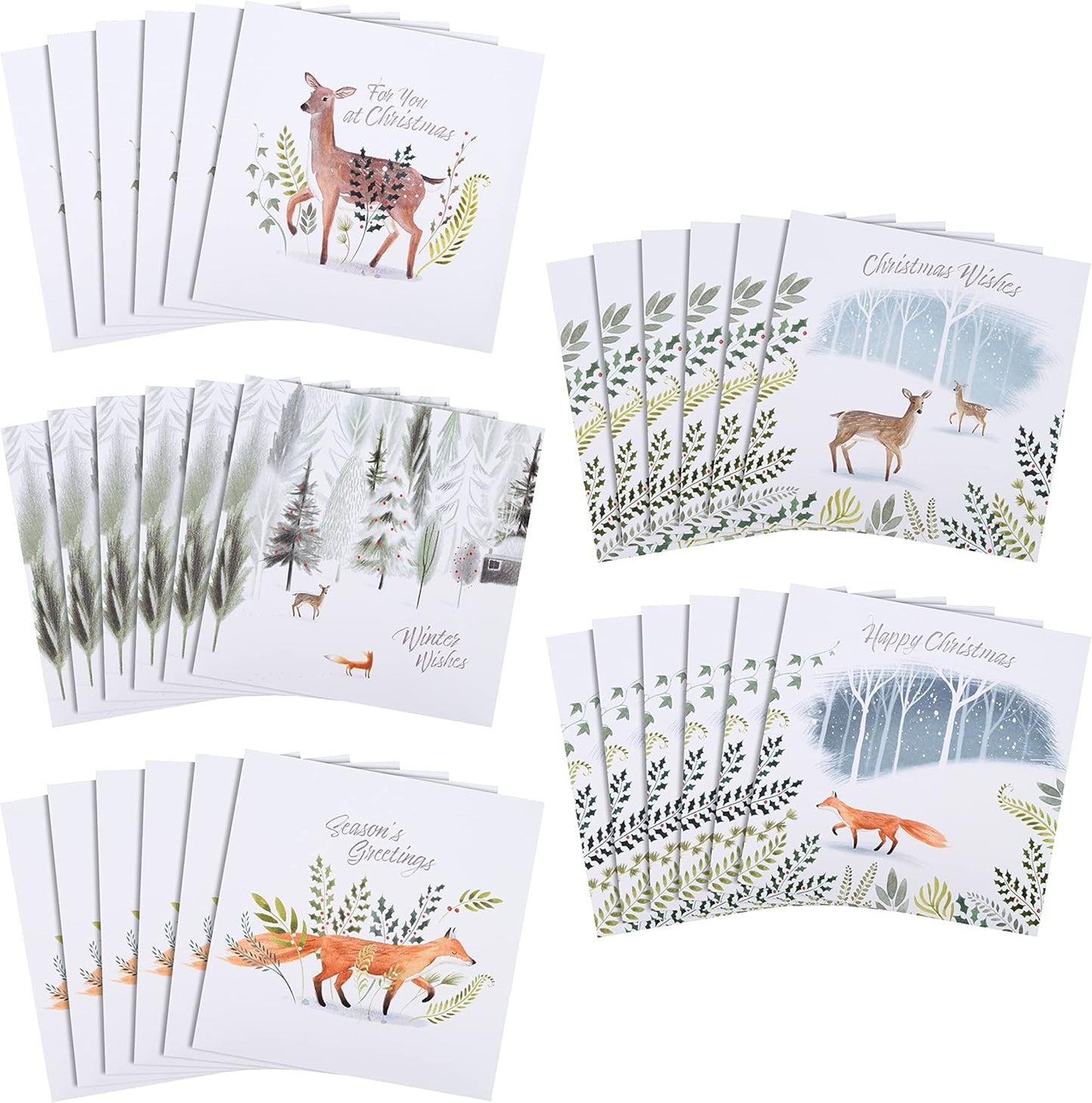 Pack of 30 in 5 Contemporary Designs Woodland Animal Charity Christmas Cards