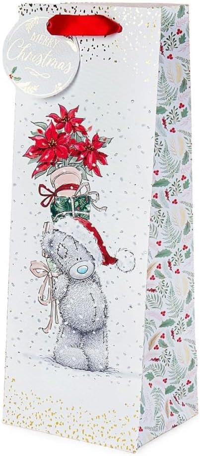 Christmas Bottle Bag Bear With Poinsettia And Gift