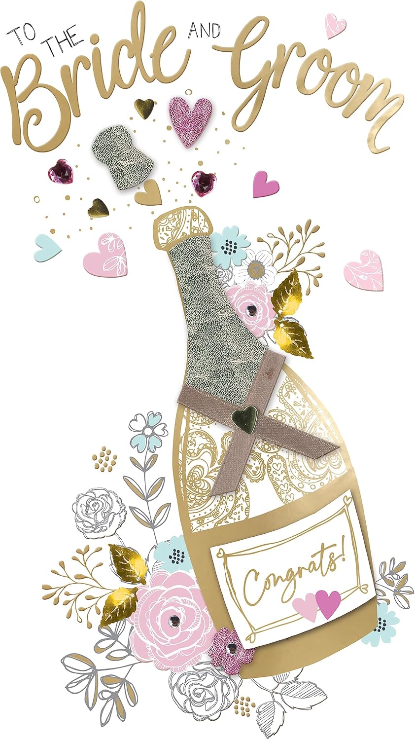 Embellished Champagne Congratulations Bride & Groom Wedding Day Greeting Card