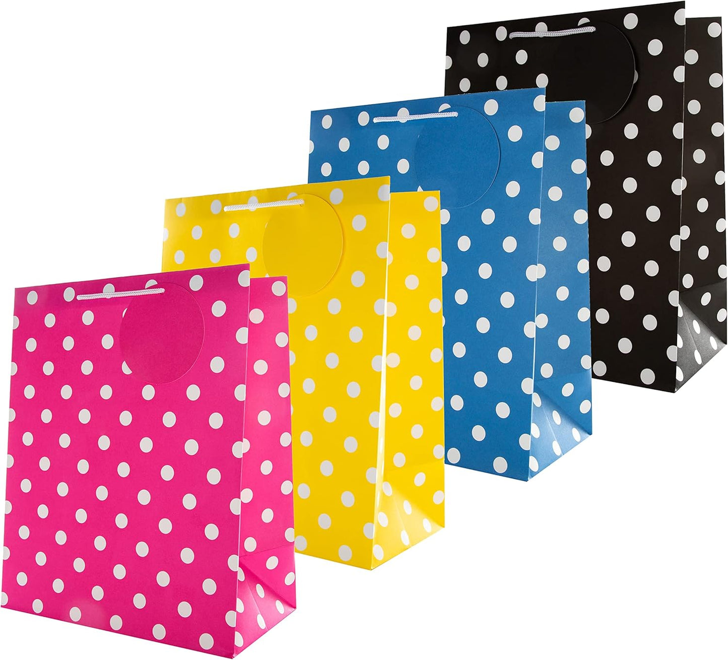 Multi Occasion Gift Bags Bundle 4 Large Size Bags in 1 Contemporary Design (Yellow, Pink, Blue, Black)