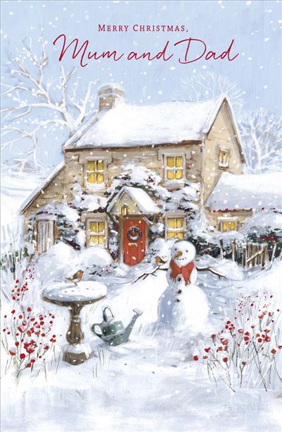 Warm Festive House Design Mum & Dad Christmas Card