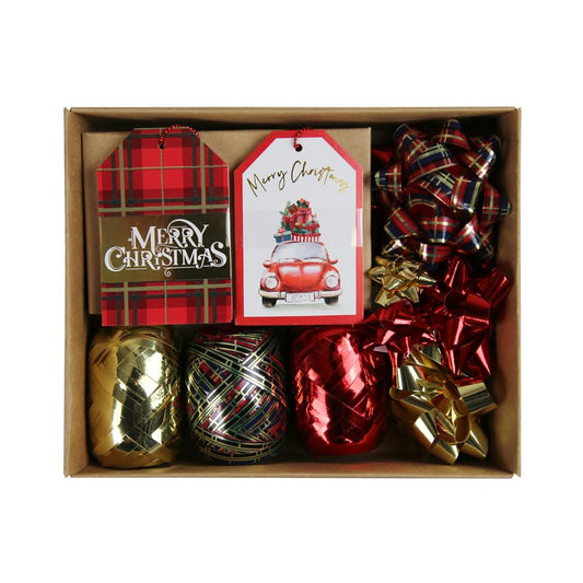 15 Piece Christmas Tartan Tag, Bow & Ribbon Accessories Pack