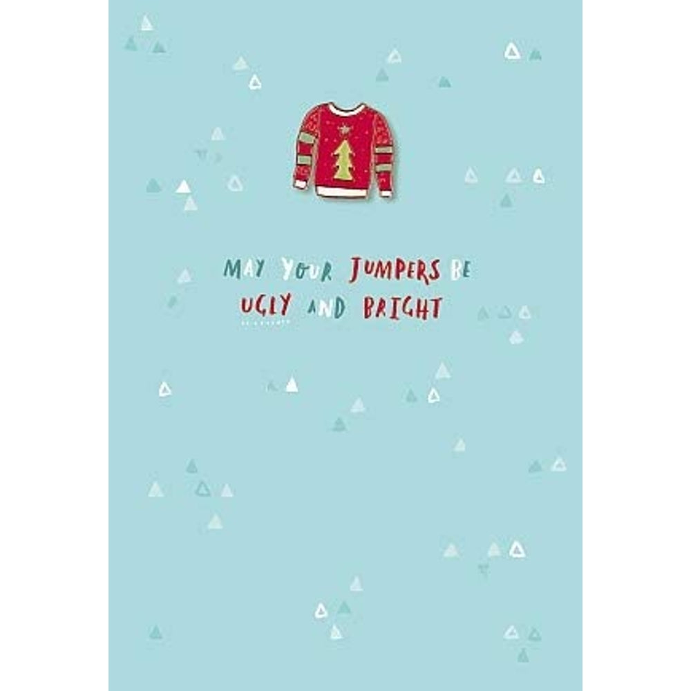 Hotch Potch Christmas Card with Enamel Pin Badge May Your Jumpers be Ugly and Bright