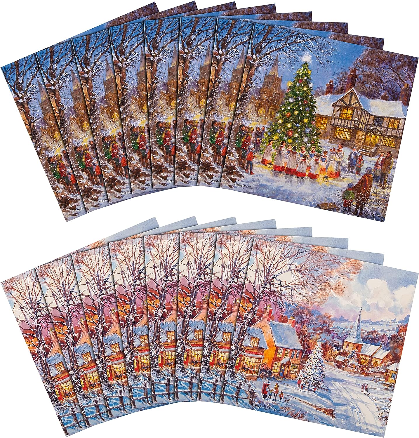 2 Festive Scene Designs Pack of 16  Charity Christmas Cards 