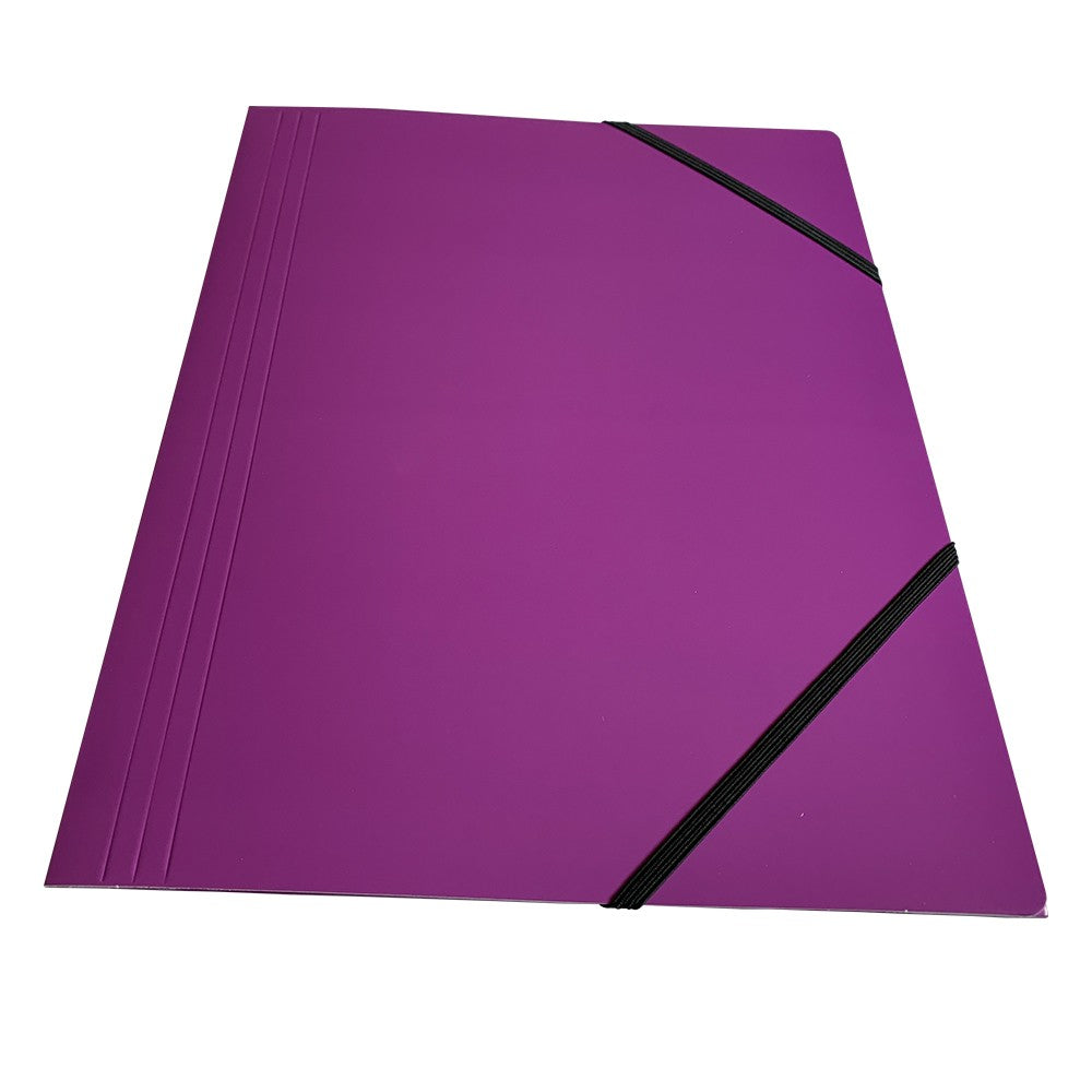 Pack of 12 Janrax A4 Purple Laminated Card 3 Flap Folders with Elastic Closure