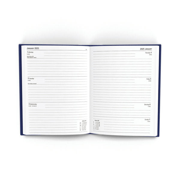 2025 A5 Week To View Blue Desk Diary