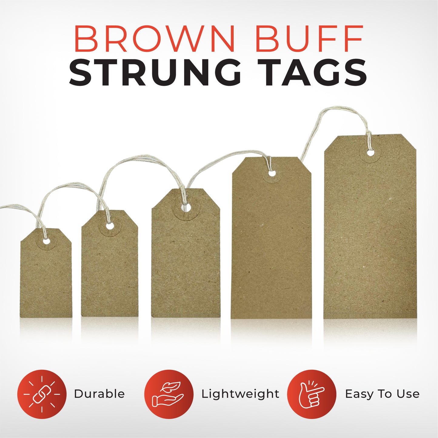 Box of 1000 Brown Buff Strung Tags 82mm x 41mm