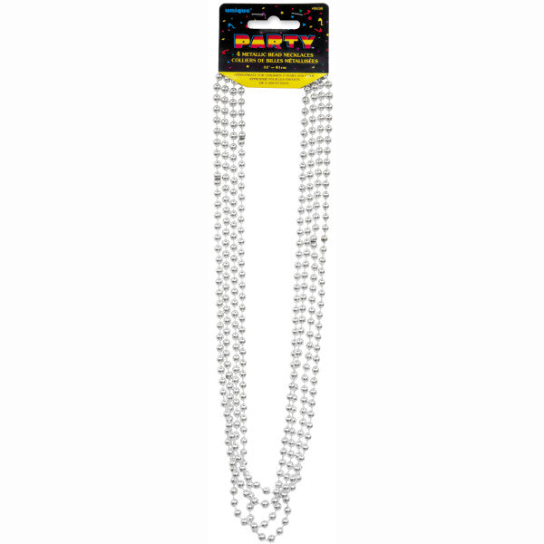 Pack of 4 32" Silver Metallic Bead Necklaces