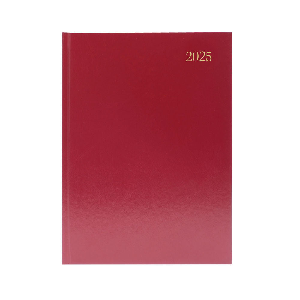 2025 A5 Day Per Page Burgundy Desk Diary