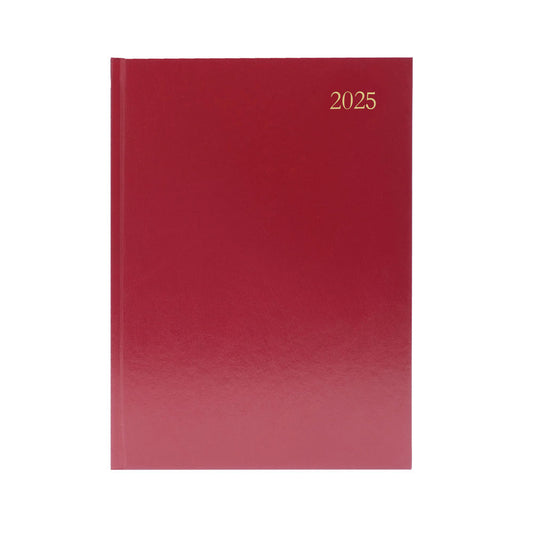 2025 A5 Day Per Page Burgundy Desk Diary