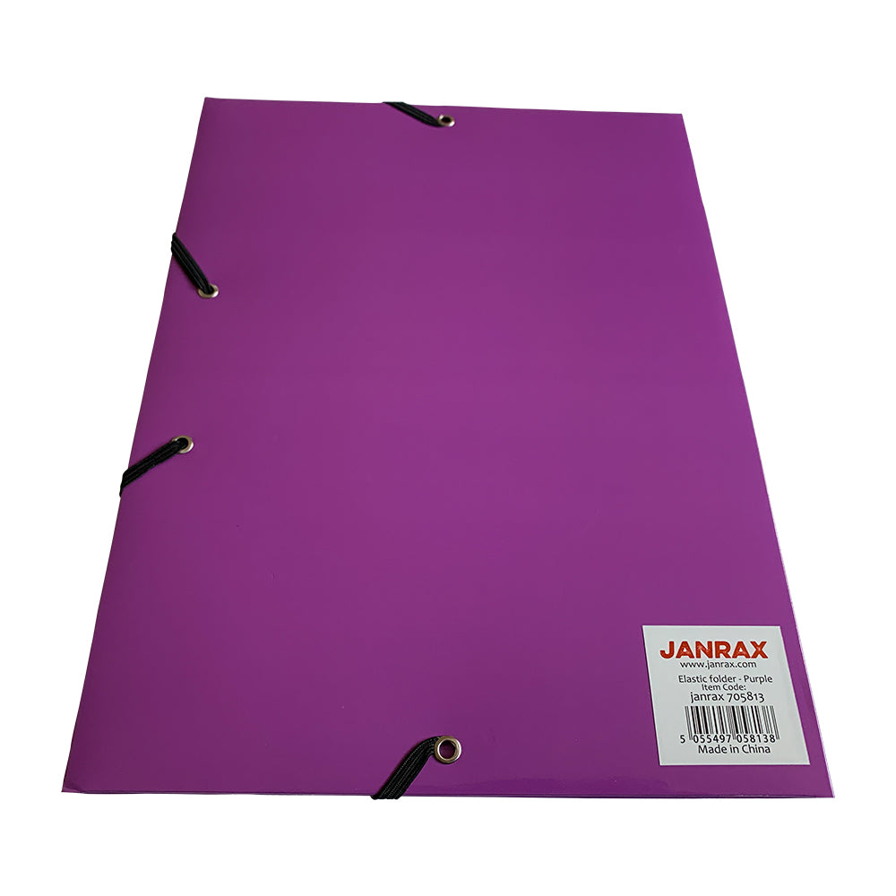 Pack of 12 Janrax A4 Purple Laminated Card 3 Flap Folders with Elastic Closure