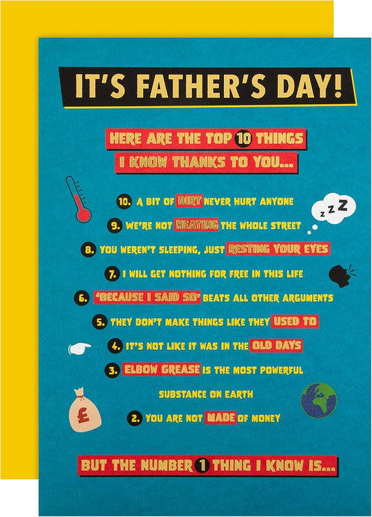 Funny 'Top 10 Things' Design Father's Day Card